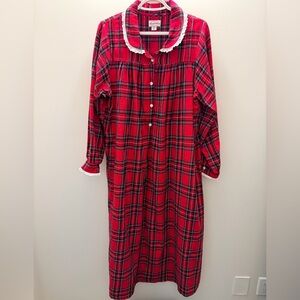 Lanz of Salzburg Red Tartan Peter Pan Flannel Gown Size M